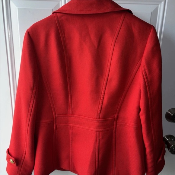 Talbots Red Wool Pea Coat Size 12 p Gold Buttons Double Breasted Vintage Jacket - Picture 6 of 6